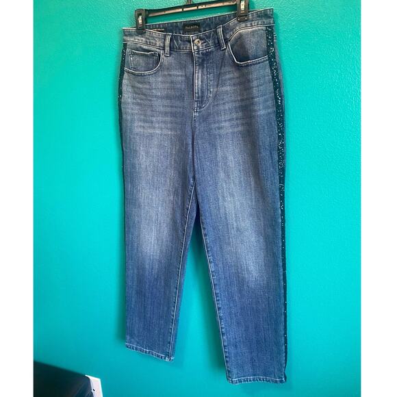 Talbots Black Sequin Stripe High Waist Straight Ankle Jean Women's 10 - Picture 4 of 11